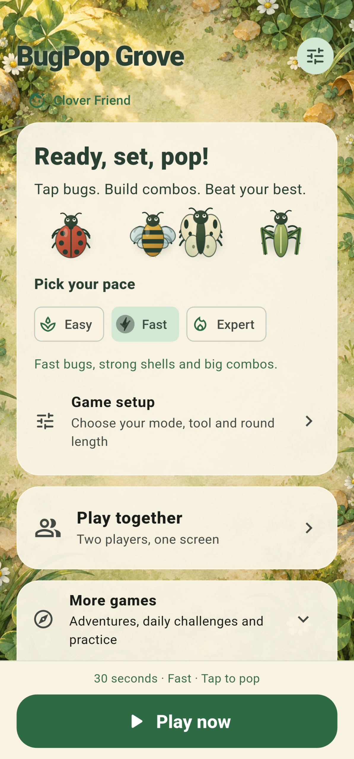 BugPop Grove pace selection captured on a Samsung S23 Ultra