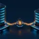 Two storage towers share a control cable carrying an amber fracture toward both systems.