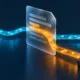 An amber stream concealed in a frosted document diverts a cyan automated workflow.