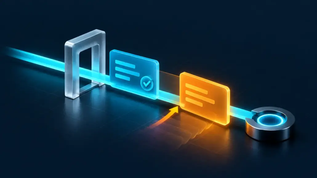 An amber payment instruction enters a timeline after a cyan instruction has passed approval.