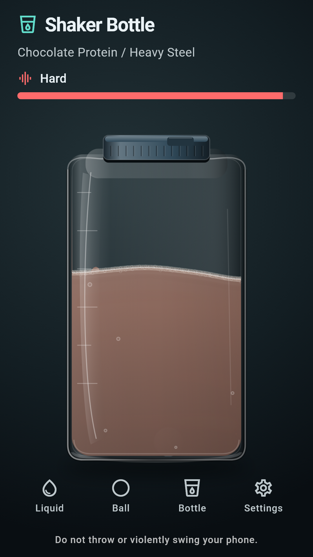Chocolate protein in motion with foam and bubbles in Shaker Bottle
